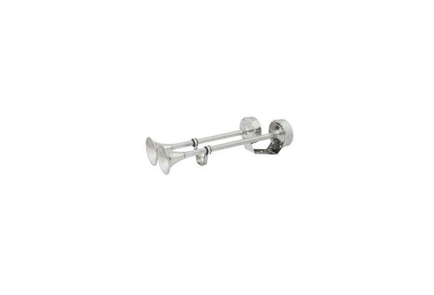 Horn 12V dual trumpet SS body with chrome finish, 123bB 370 & 310 Hz L18.5