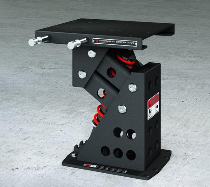 Seat base Mitigation 395-440mm height 360deg. swivel in 8 lock position fore/aft slide with adjustable pre-load and seat mount