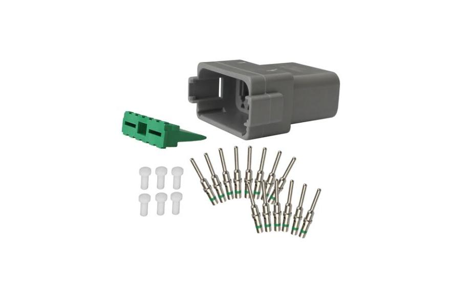 Repair pack DT12 cavity receptacle includes 1 x 12 way receptacle, 1 x 12 way wedge lock & 14 x pins & 6 x cavity plug