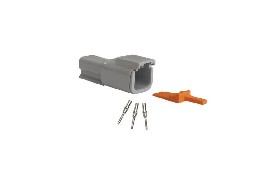 Repair pack DTM 2 cavity receptacle includes (1) 2 way receptacle, (1) 2 way wedge lock & (3) pins