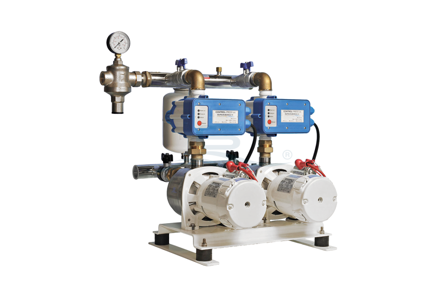 Pump group 2 JET 518B CE 24V + 230V 1.1 + 1.1kW horizontal execution 2 x 100 Lpm water pressure system