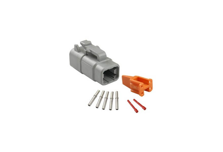 Repair pack DTM 4 cavity plug includes 1 x 4 way plug, 1 x 4 way wedge lock, 5 x socket & 2 x red cavity plug