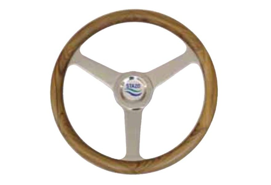 Steering Wheel type 50 Dia. 350 mm SS hub & spoke with teak rim
