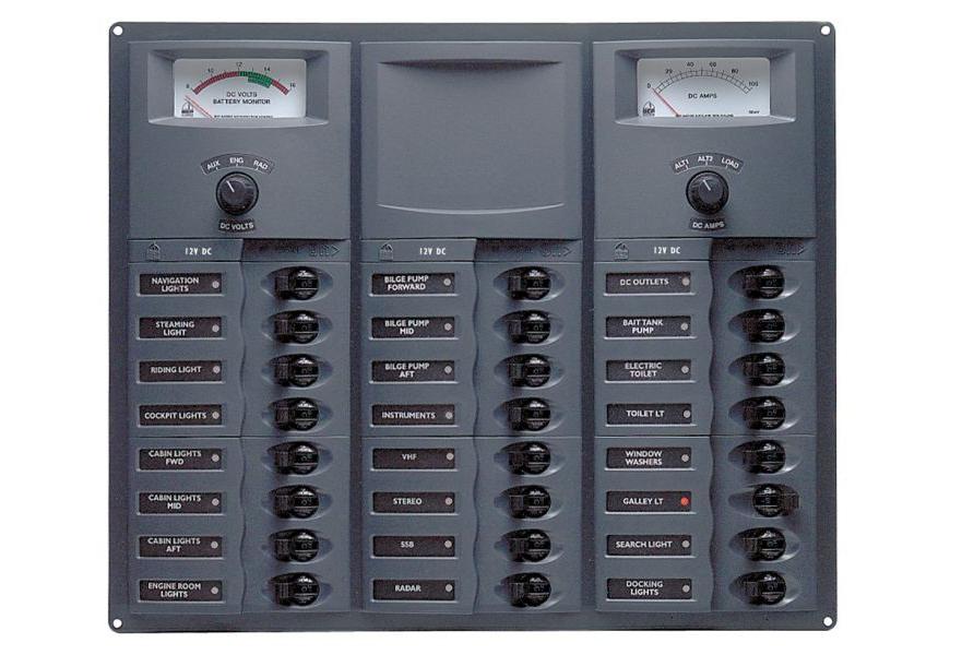 Panel 905-AM 12V 24 breaker Square mount with analog meter