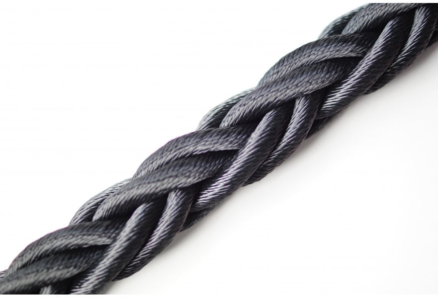 Rope polyester Dia. 50mm 8 strand braided Black 2500kg breaking load (Anchor / Mooring / Towing rope) Roll of 100 mtrs