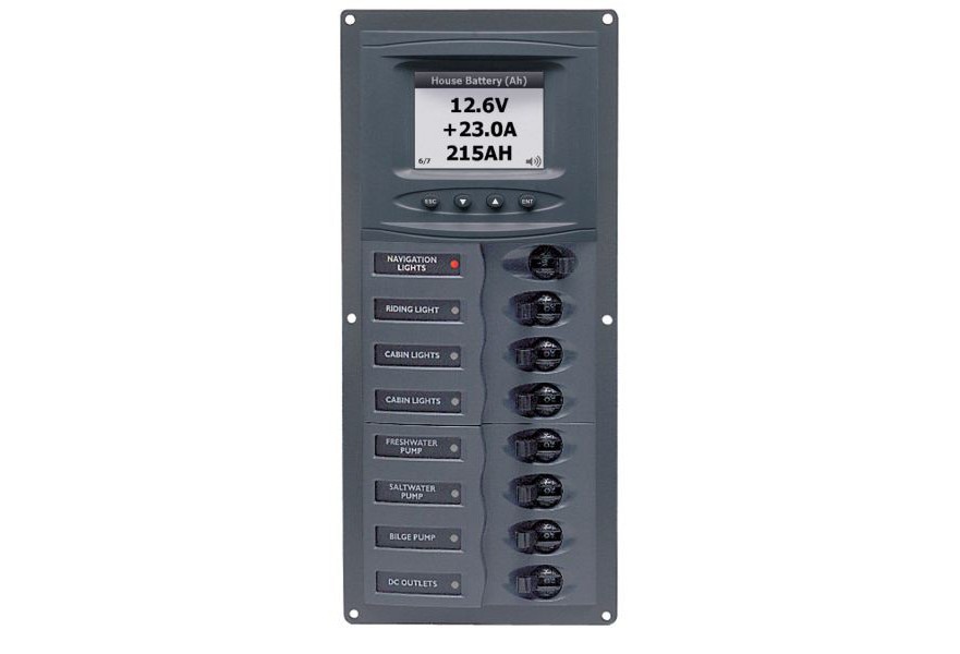 Panel 900V-DCSM 12V 4 breaker Vertical mount with digital meter