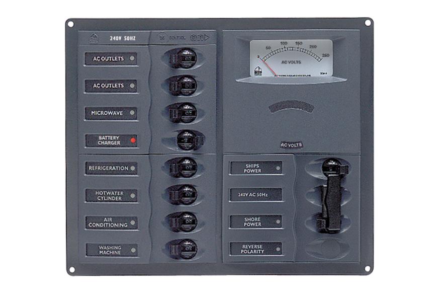 Panel 900-AC2H-AM 230V 2 input+ 8 load square mount with analog meter