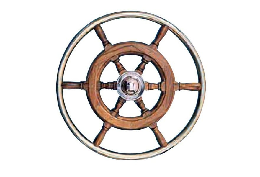 Steering Wheel type 06 Dia.450 Chrome fitting 6 spoke teak wheel with SS rim