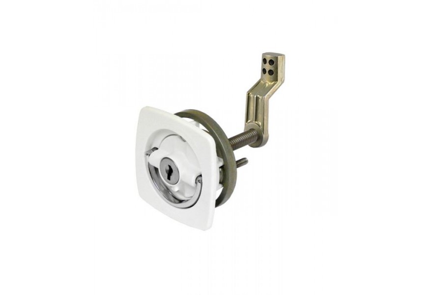 Lock flush mount white body & chrome handle with offset cam bar & flexible polymer strike