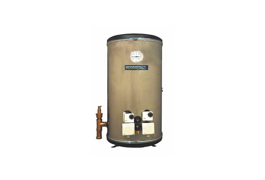 Water heater 250L vertical twin heating element of 3kW 400V 3Ph with SS tank & supports