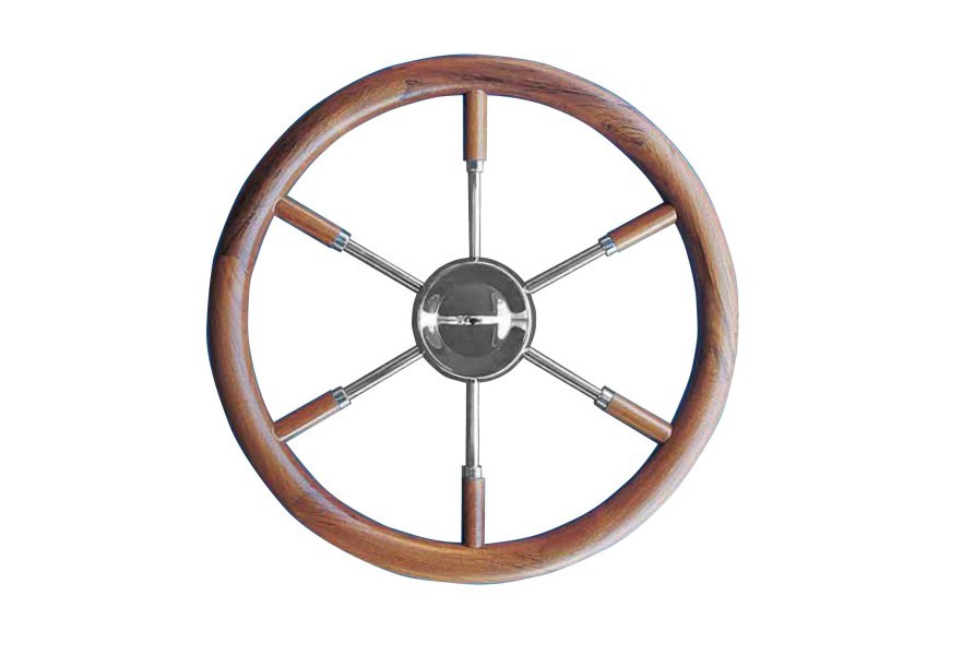 Steering Wheel type 17 Dia. 450 mm Chrome fitting SS spoke & hub with teak grips & rim