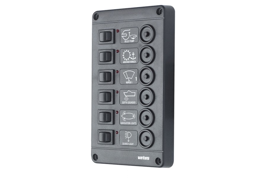 Panel P6CB12 6 way 12V (with 6 x10A breakers and backlit LED)