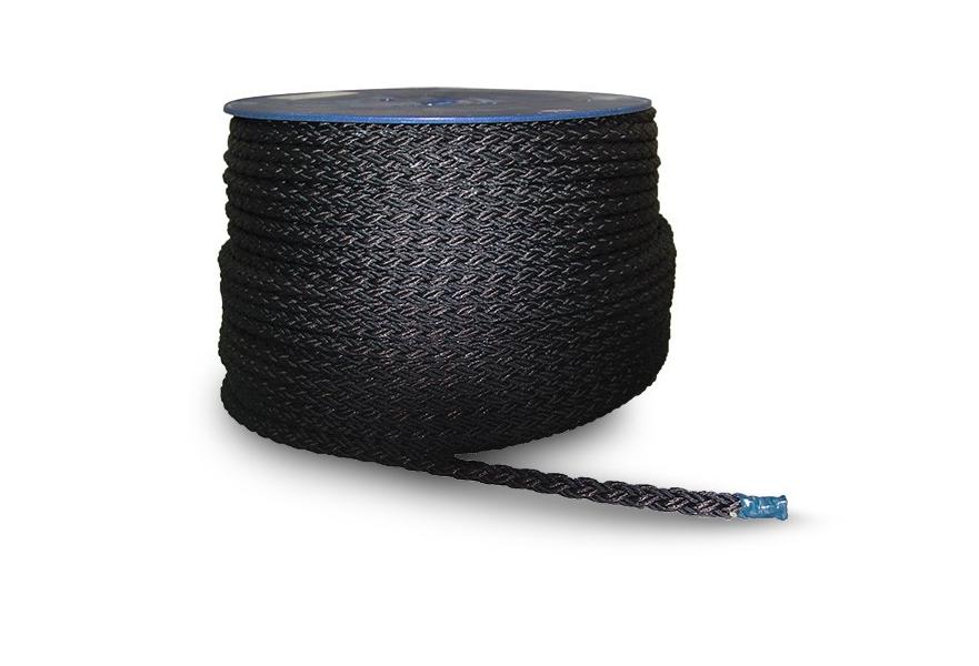 Rope polyester Dia. 12mm 12 strand braided Black 2200kg breaking load