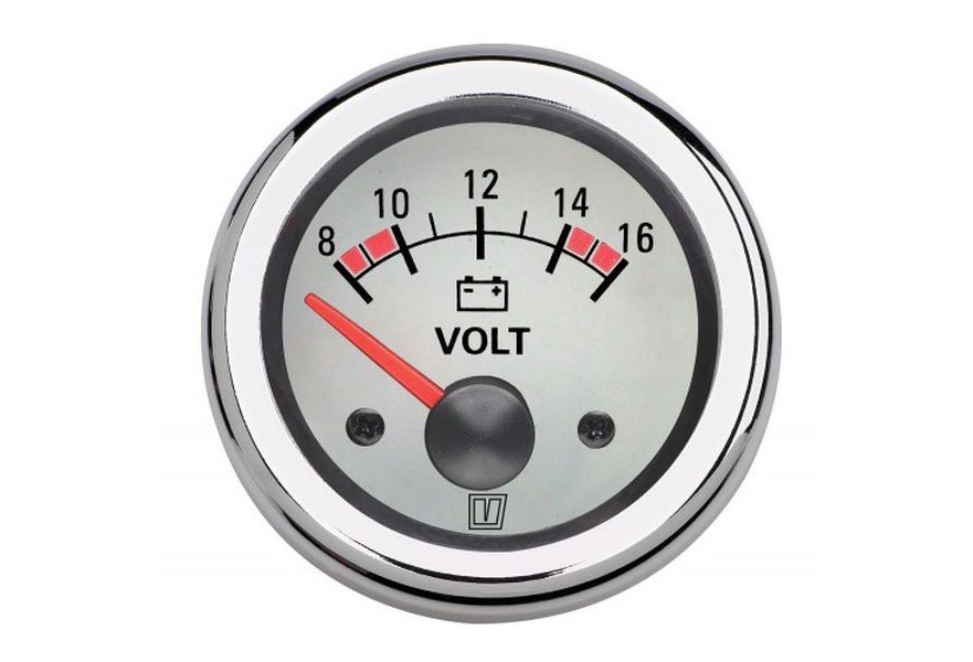 Voltmeter VLT12W white 12V (10-16V) cut-out Dia. 52 mm