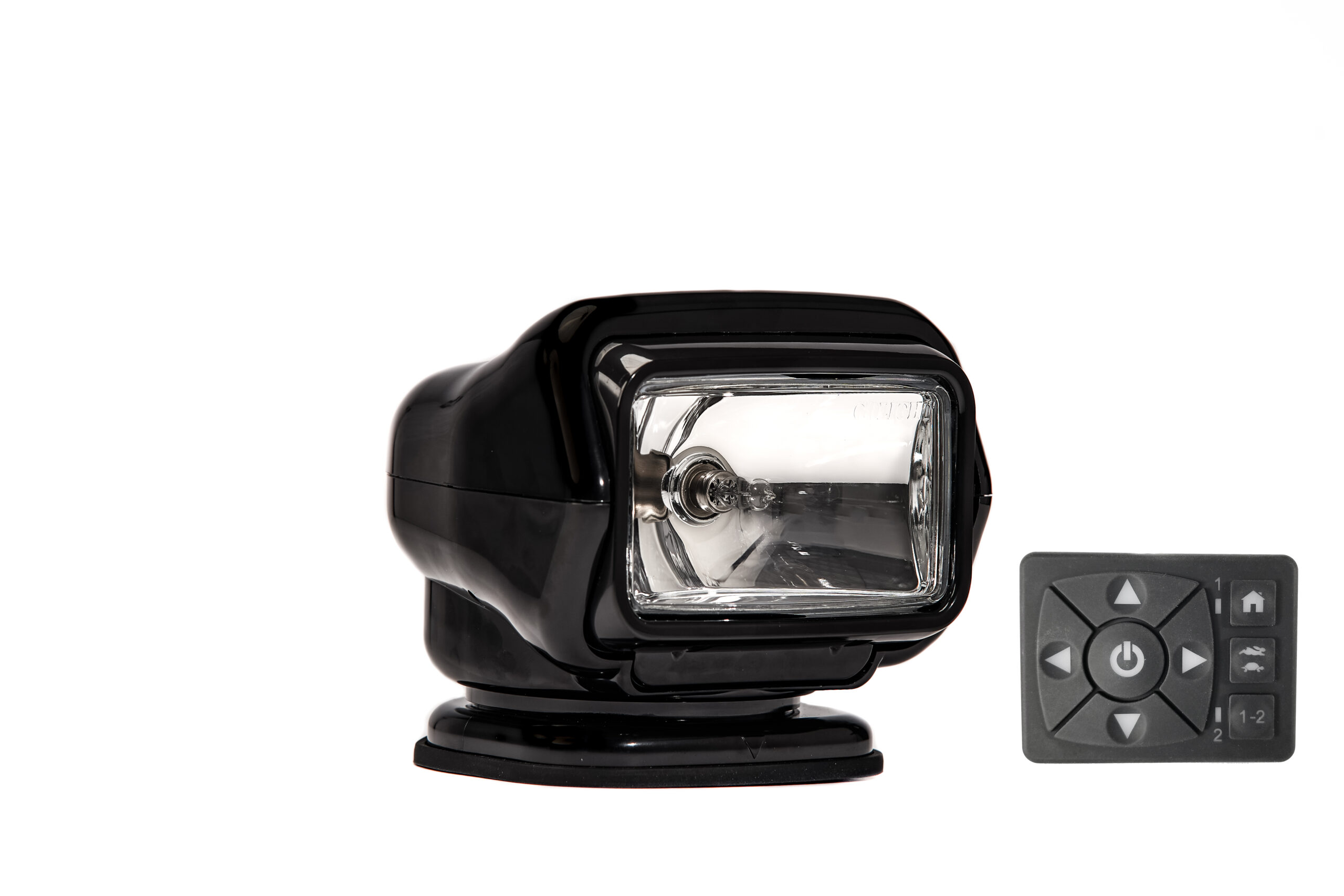 Searchlight halogen ST 12V black hard wired dash mount remote 65W 5.5A 20' harness