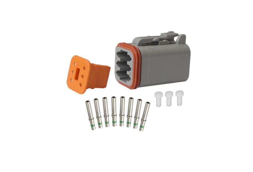 Repair pack DT 6 cavity plug includes (1) 6 way plug, (1) 6 way wedge lock, (8) socket & (3) cavity plug