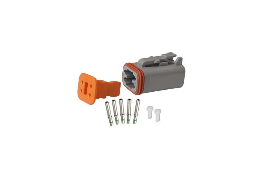 Repair pack DT 4 cavity plug includes (1) 4 way plug, (1) 4 way wedge lock, (5) socket & (2) cavity plug