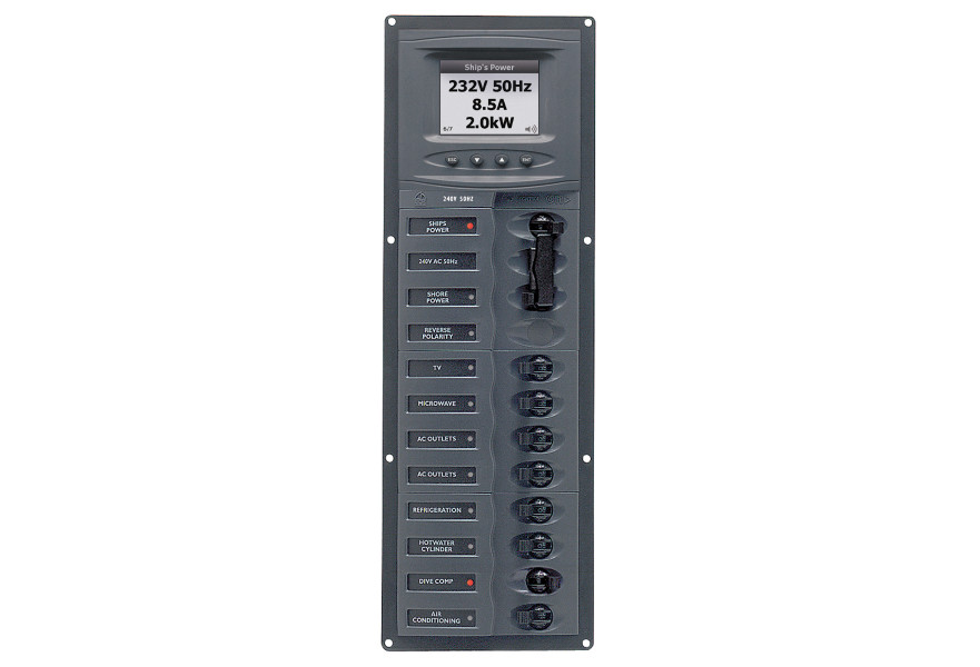 Panel 900-AC2V-ACSM 230V 2 input+ 8 load vertical mount with digital meter
