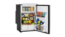 Refrigerator Elegance Freeline 115L 12/24V vent cooled with small freezer, right hinged door, silver top, silver laminated panel & standard temerature control without cabinet frame