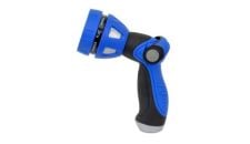 Nozzle metal body with thumb lever and nine pattern adjustable spray head