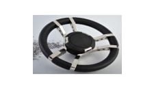 Steering Wheel 011 Dia.356 SS spokes & rim with black leather including keyed hub kit