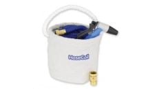 Hose coil 75' canvas bucket kit with expandable hose rubber tip nozzle and quick release
