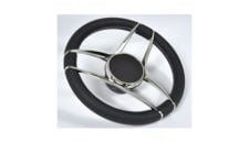 Steering Wheel Corvina Dia.350 black leather rim & SS316 spokes including keyed hub kit