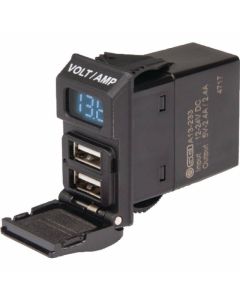 Receptacle Contura dual USB 4.8A 12/24V with volt/amp meter 