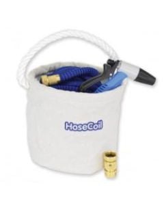 Hose coil 75' canvas bucket kit with expandable hose rubber tip nozzle and quick release