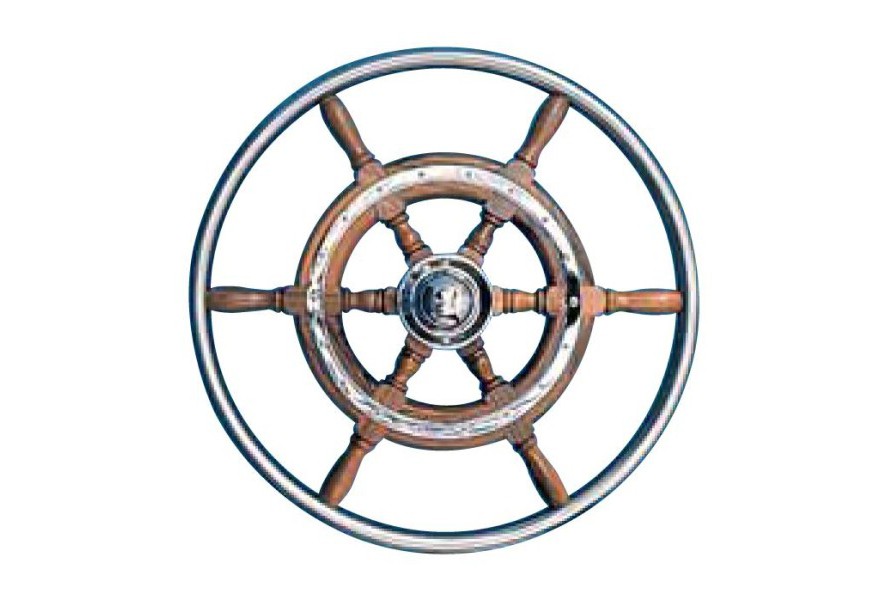 Steering Wheel type 03 Dia. 400 mm Chrome fitting 6 spoke teak wheel & SS rim