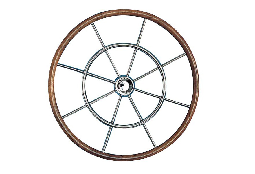 Steering Wheel type 15 Dia. 900 mm Chrome fitting SS spoke & hub with teak rim