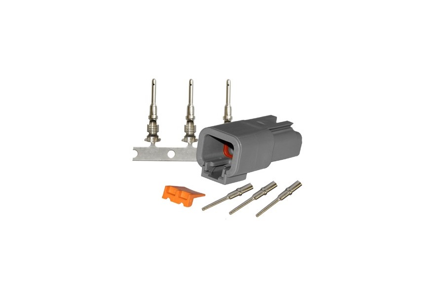 Repair pack DTP 2 cavity receptacle includes 1 x 2 way receptacle, 1 x 2 way wedge lock & 3 x solid contact pin & 3 x stamped & formed pin