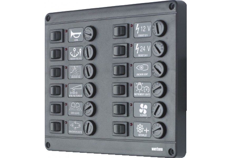 Panel P12CB12 12V with 12 circuit breakers